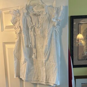 Vineyard Vines White Ruffled Blouse with Tassels